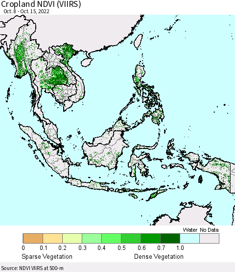 South East Asia Cropland NDVI (VIIRS) Thematic Map For 10/8/2022 - 10/15/2022