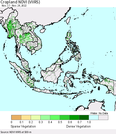 South East Asia Cropland NDVI (VIIRS) Thematic Map For 11/17/2022 - 11/24/2022