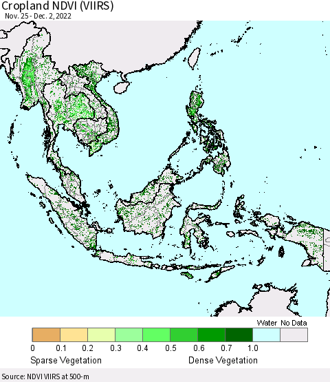 South East Asia Cropland NDVI (VIIRS) Thematic Map For 11/25/2022 - 12/2/2022