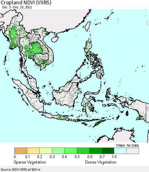 South East Asia Cropland NDVI (VIIRS) Thematic Map For 12/3/2022 - 12/10/2022
