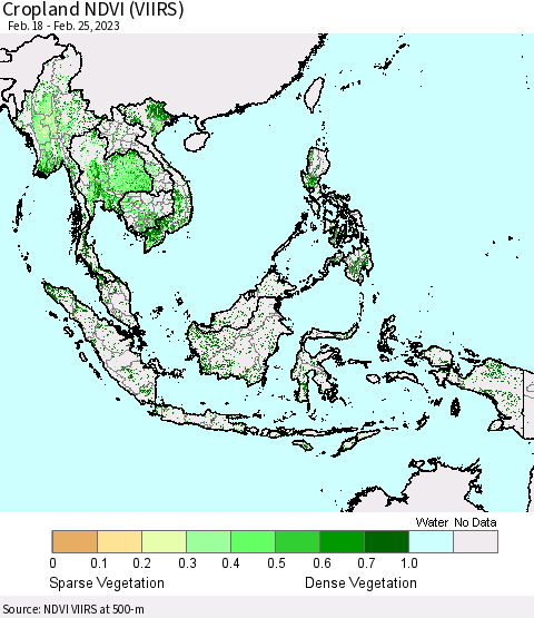 South East Asia Cropland NDVI (VIIRS) Thematic Map For 2/18/2023 - 2/25/2023