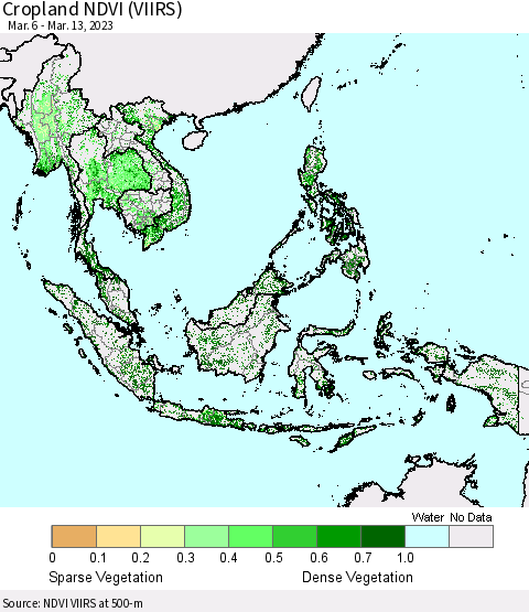 South East Asia Cropland NDVI (VIIRS) Thematic Map For 3/6/2023 - 3/13/2023