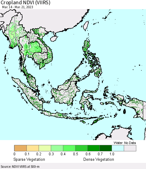South East Asia Cropland NDVI (VIIRS) Thematic Map For 3/14/2023 - 3/21/2023