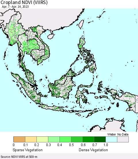 South East Asia Cropland NDVI (VIIRS) Thematic Map For 4/7/2023 - 4/14/2023