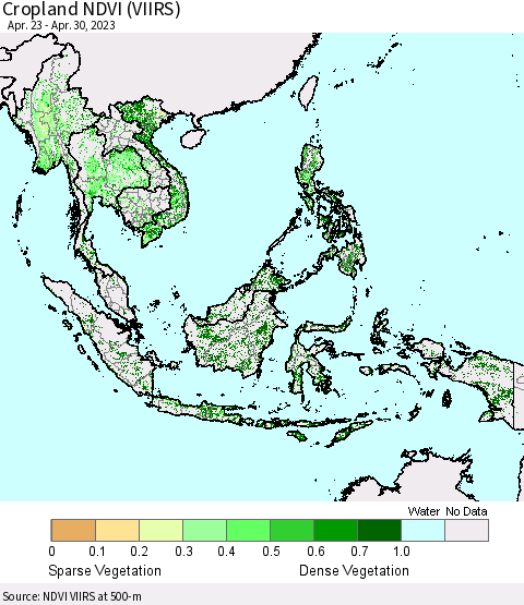 South East Asia Cropland NDVI (VIIRS) Thematic Map For 4/23/2023 - 4/30/2023