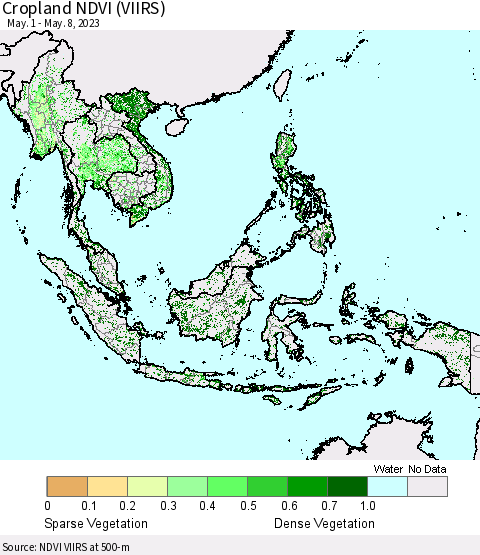 South East Asia Cropland NDVI (VIIRS) Thematic Map For 5/1/2023 - 5/8/2023