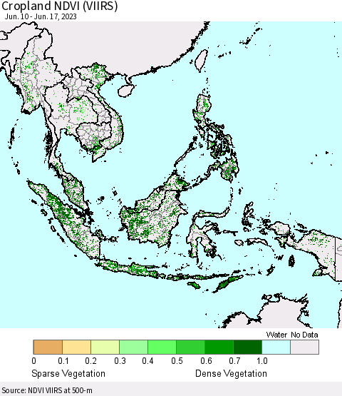 South East Asia Cropland NDVI (VIIRS) Thematic Map For 6/10/2023 - 6/17/2023