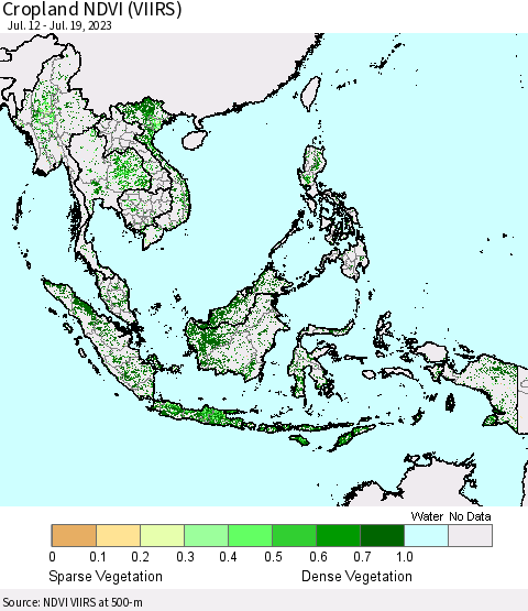 South East Asia Cropland NDVI (VIIRS) Thematic Map For 7/12/2023 - 7/19/2023