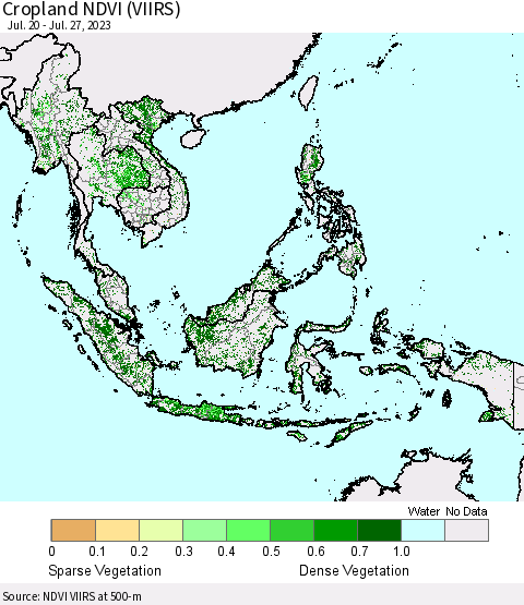 South East Asia Cropland NDVI (VIIRS) Thematic Map For 7/20/2023 - 7/27/2023