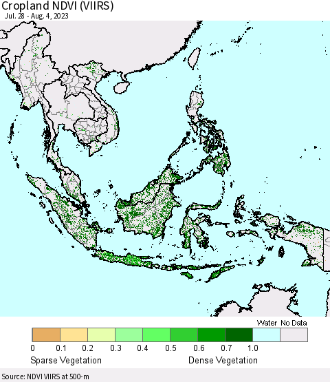 South East Asia Cropland NDVI (VIIRS) Thematic Map For 7/28/2023 - 8/4/2023