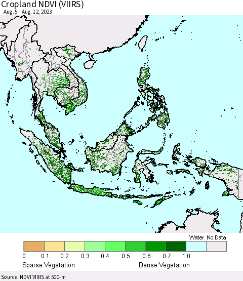 South East Asia Cropland NDVI (VIIRS) Thematic Map For 8/5/2023 - 8/12/2023