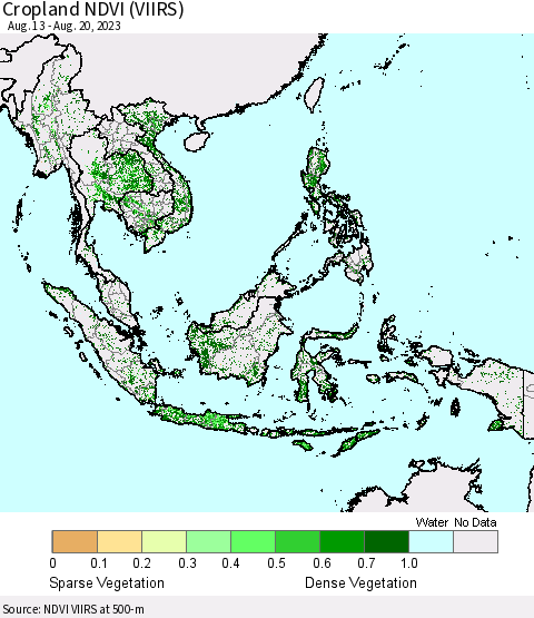 South East Asia Cropland NDVI (VIIRS) Thematic Map For 8/13/2023 - 8/20/2023