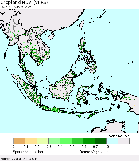 South East Asia Cropland NDVI (VIIRS) Thematic Map For 8/21/2023 - 8/28/2023