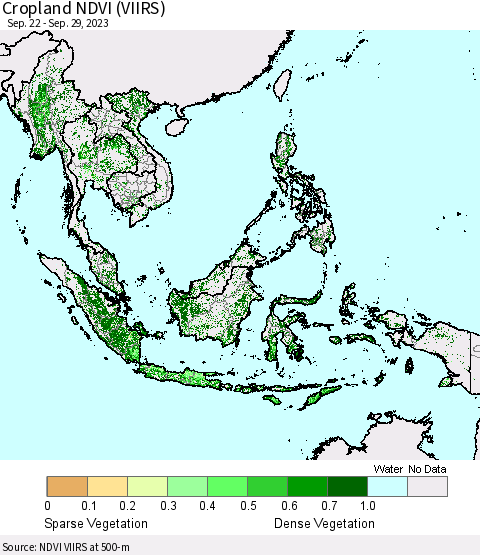 South East Asia Cropland NDVI (VIIRS) Thematic Map For 9/22/2023 - 9/29/2023
