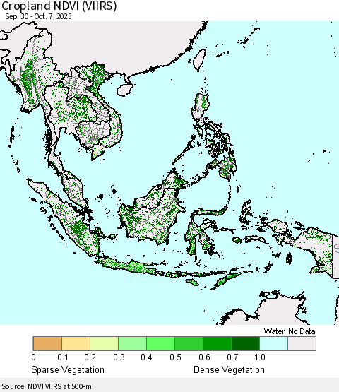 South East Asia Cropland NDVI (VIIRS) Thematic Map For 9/30/2023 - 10/7/2023