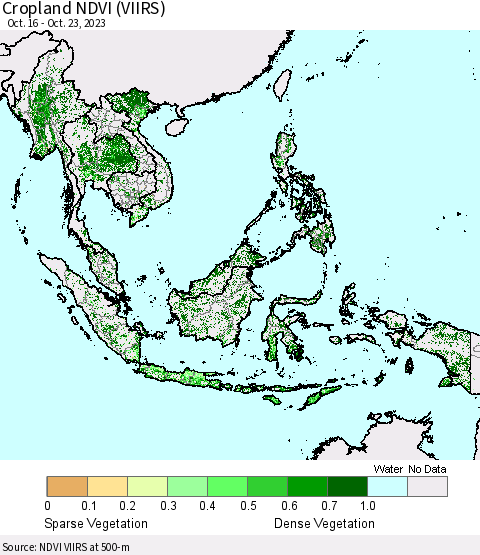 South East Asia Cropland NDVI (VIIRS) Thematic Map For 10/16/2023 - 10/23/2023