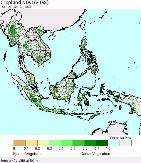 South East Asia Cropland NDVI (VIIRS) Thematic Map For 10/24/2023 - 10/31/2023