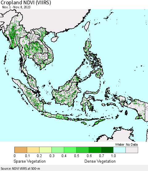 South East Asia Cropland NDVI (VIIRS) Thematic Map For 11/1/2023 - 11/8/2023
