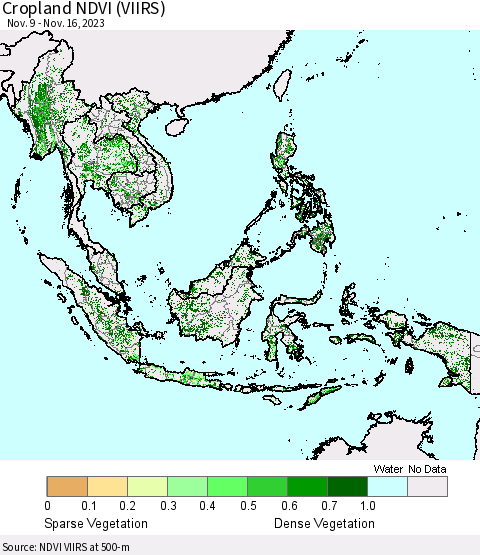 South East Asia Cropland NDVI (VIIRS) Thematic Map For 11/9/2023 - 11/16/2023