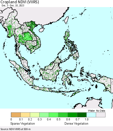 South East Asia Cropland NDVI (VIIRS) Thematic Map For 12/3/2023 - 12/10/2023