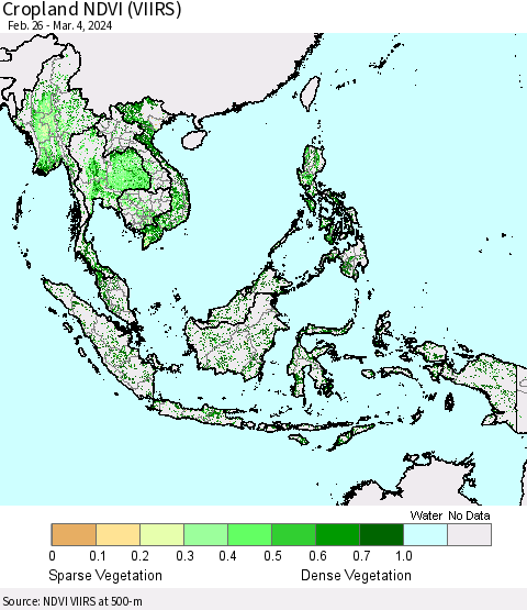 South East Asia Cropland NDVI (VIIRS) Thematic Map For 2/26/2024 - 3/4/2024
