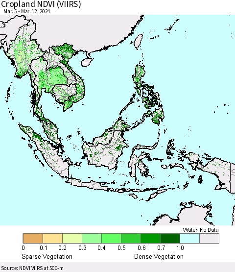 South East Asia Cropland NDVI (VIIRS) Thematic Map For 3/5/2024 - 3/12/2024
