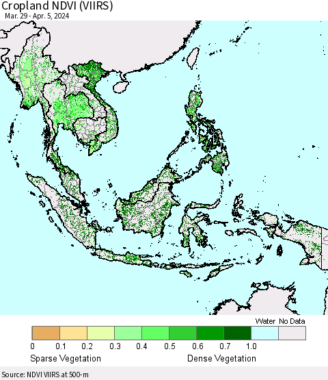 South East Asia Cropland NDVI (VIIRS) Thematic Map For 3/29/2024 - 4/5/2024