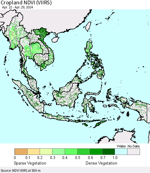 South East Asia Cropland NDVI (VIIRS) Thematic Map For 4/22/2024 - 4/29/2024