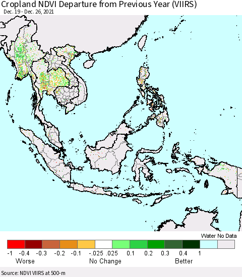 South East Asia Cropland NDVI Departure from Previous Year (VIIRS) Thematic Map For 12/19/2021 - 12/26/2021