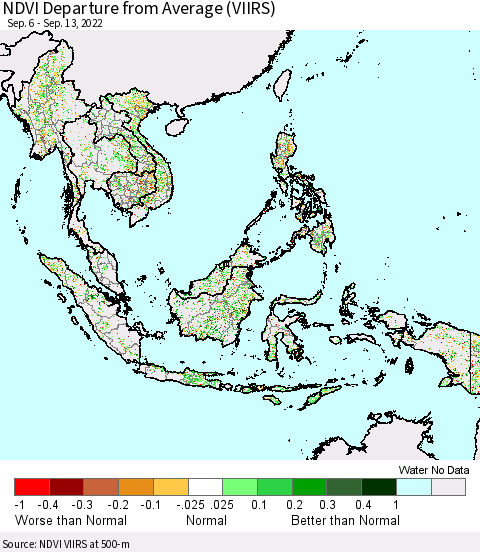 South East Asia NDVI Departure from Average (VIIRS) Thematic Map For 9/6/2022 - 9/13/2022