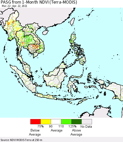 South East Asia PASG from 1-Month NDVI (Terra-MODIS) Thematic Map For 4/15/2021 - 4/22/2021