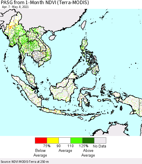 South East Asia PASG from 1-Month NDVI (Terra-MODIS) Thematic Map For 5/1/2021 - 5/8/2021
