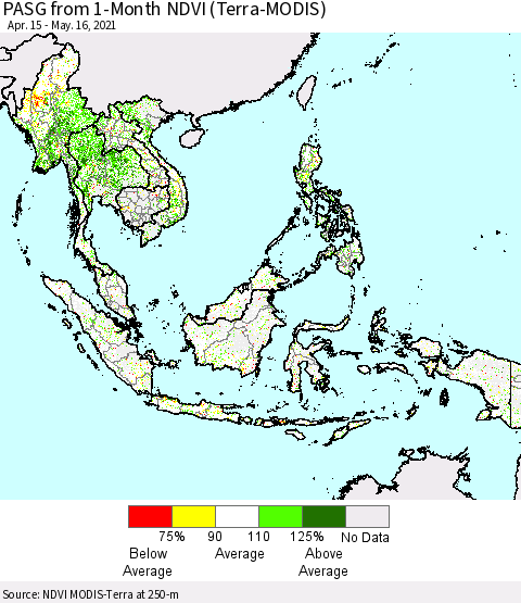 South East Asia PASG from 1-Month NDVI (Terra-MODIS) Thematic Map For 5/9/2021 - 5/16/2021