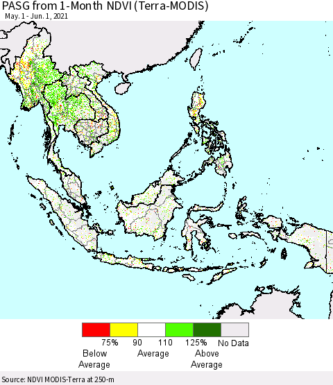 South East Asia PASG from 1-Month NDVI (Terra-MODIS) Thematic Map For 5/25/2021 - 6/1/2021