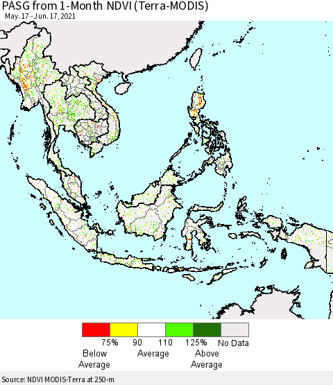 South East Asia PASG from 1-Month NDVI (Terra-MODIS) Thematic Map For 6/10/2021 - 6/17/2021