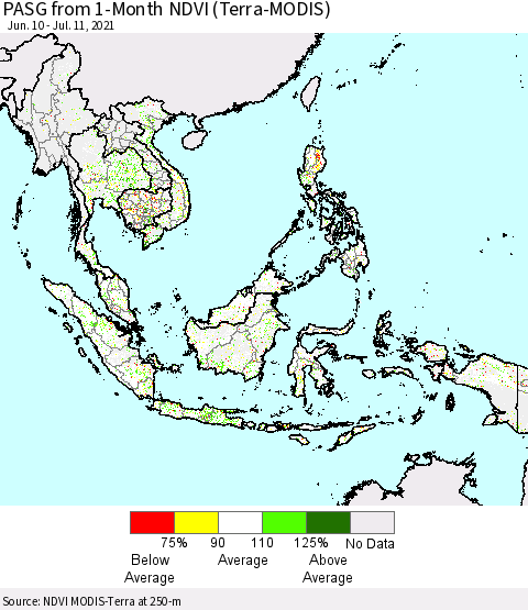 South East Asia PASG from 1-Month NDVI (Terra-MODIS) Thematic Map For 7/4/2021 - 7/11/2021