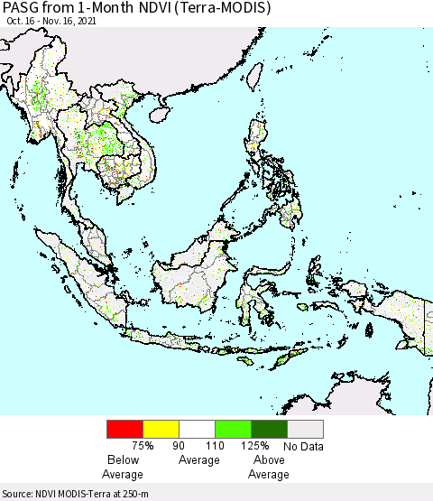 South East Asia PASG from 1-Month NDVI (Terra-MODIS) Thematic Map For 11/9/2021 - 11/16/2021