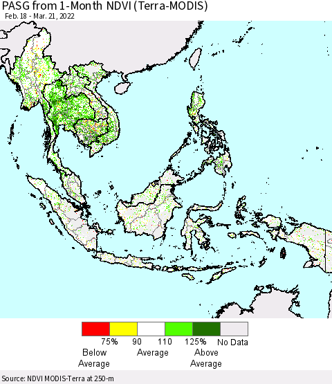 South East Asia PASG from 1-Month NDVI (Terra-MODIS) Thematic Map For 3/14/2022 - 3/21/2022