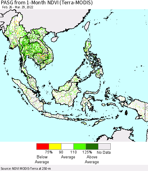 South East Asia PASG from 1-Month NDVI (Terra-MODIS) Thematic Map For 3/22/2022 - 3/29/2022