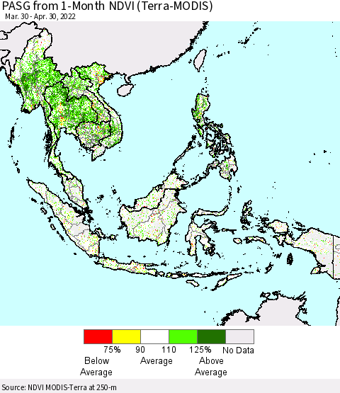 South East Asia PASG from 1-Month NDVI (Terra-MODIS) Thematic Map For 4/23/2022 - 4/30/2022