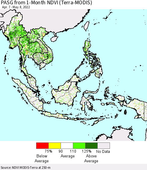 South East Asia PASG from 1-Month NDVI (Terra-MODIS) Thematic Map For 5/1/2022 - 5/8/2022