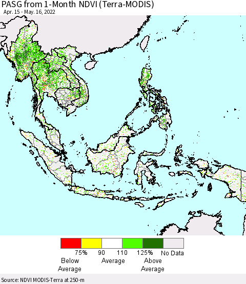South East Asia PASG from 1-Month NDVI (Terra-MODIS) Thematic Map For 5/9/2022 - 5/16/2022