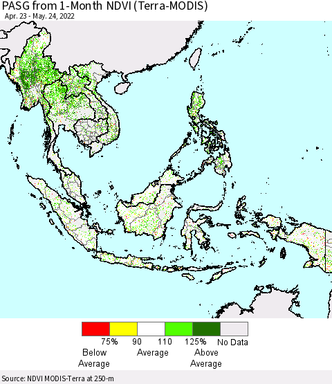 South East Asia PASG from 1-Month NDVI (Terra-MODIS) Thematic Map For 5/17/2022 - 5/24/2022