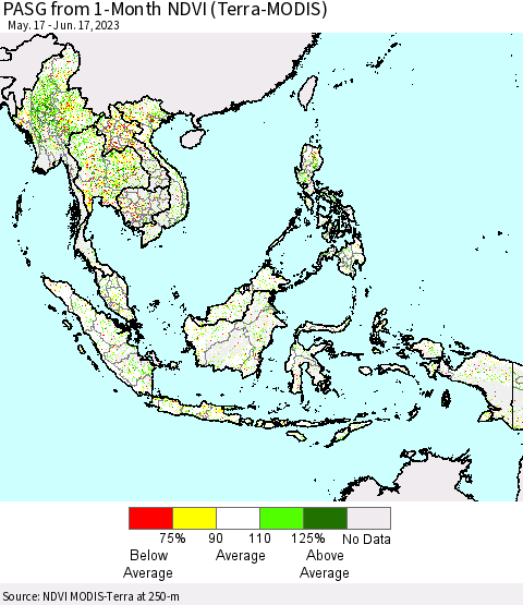 South East Asia PASG from 1-Month NDVI (Terra-MODIS) Thematic Map For 6/10/2023 - 6/17/2023