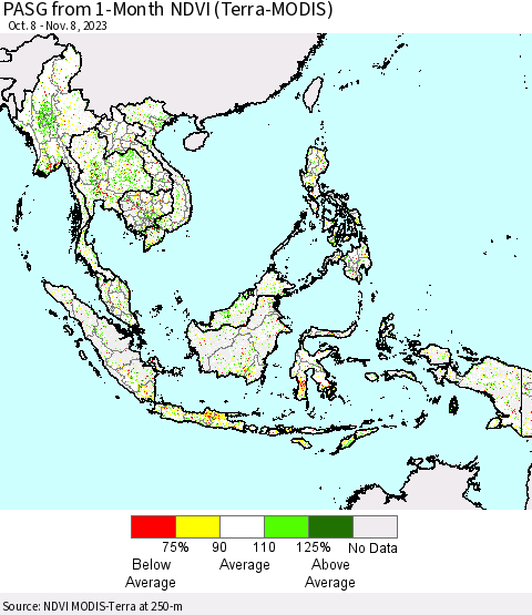 South East Asia PASG from 1-Month NDVI (Terra-MODIS) Thematic Map For 11/1/2023 - 11/8/2023