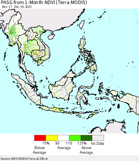 South East Asia PASG from 1-Month NDVI (Terra-MODIS) Thematic Map For 12/11/2023 - 12/18/2023