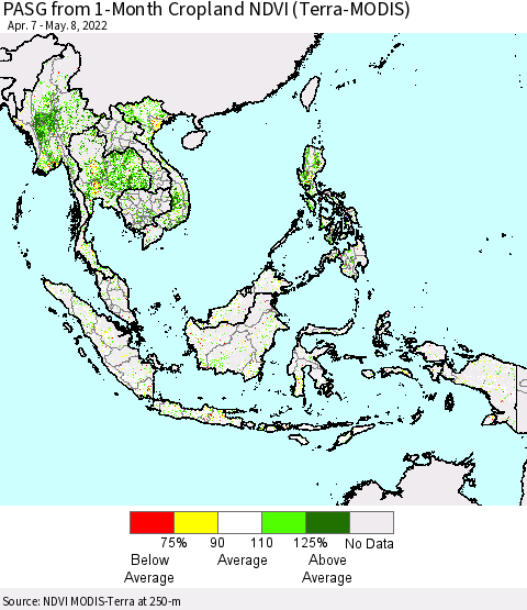 South East Asia PASG from 1-Month Cropland NDVI (Terra-MODIS) Thematic Map For 5/1/2022 - 5/8/2022