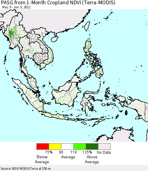 South East Asia PASG from 1-Month Cropland NDVI (Terra-MODIS) Thematic Map For 6/2/2022 - 6/9/2022