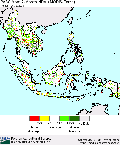 South East Asia PASG from 2-Month NDVI (Terra-MODIS) Thematic Map For 10/1/2019 - 10/10/2019