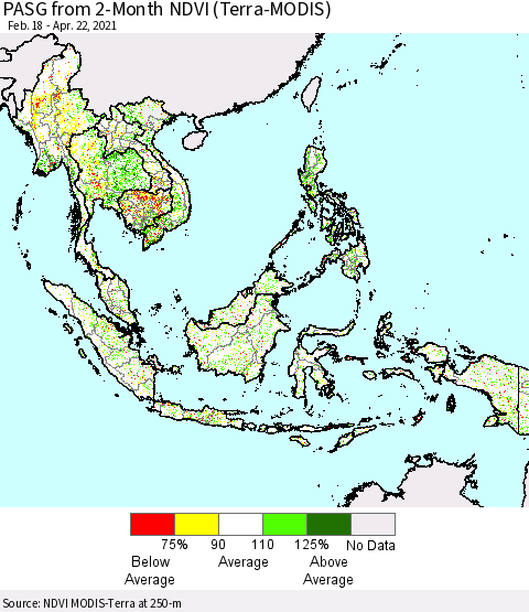 South East Asia PASG from 2-Month NDVI (Terra-MODIS) Thematic Map For 4/15/2021 - 4/22/2021